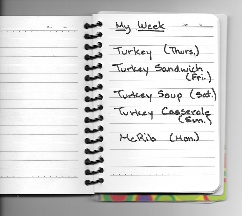Thanksgiving eating list ... ends with McRib