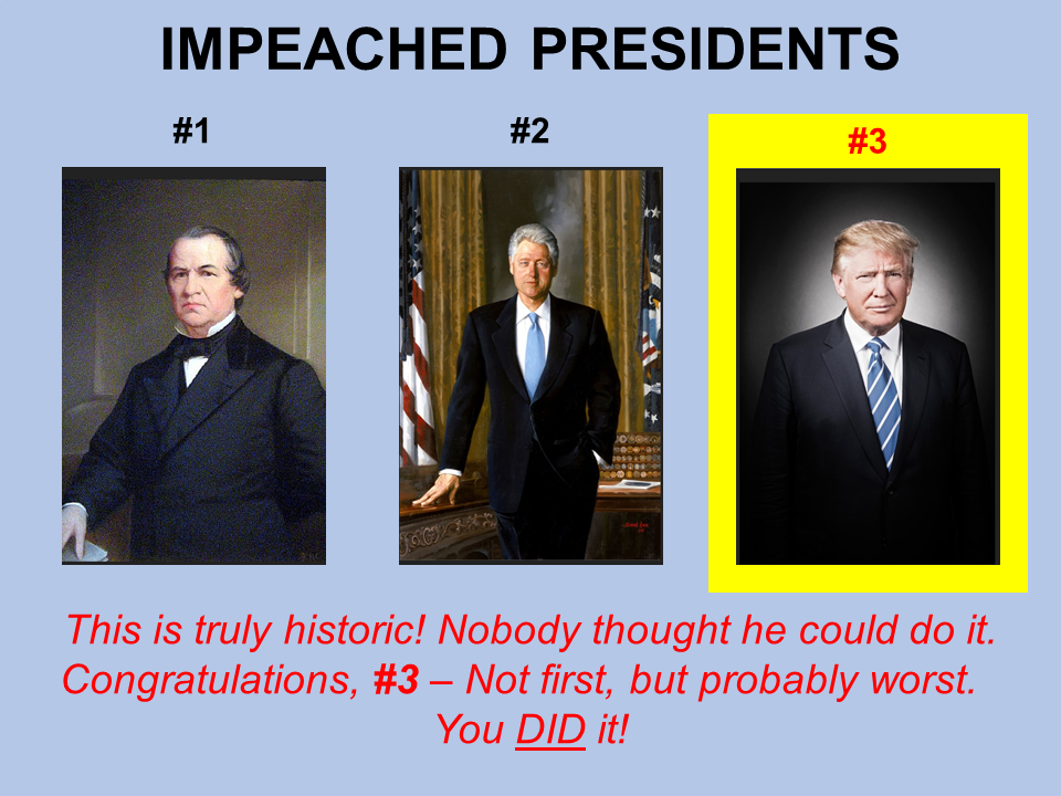 Trump is third President to be impeached; Not first but probably worst