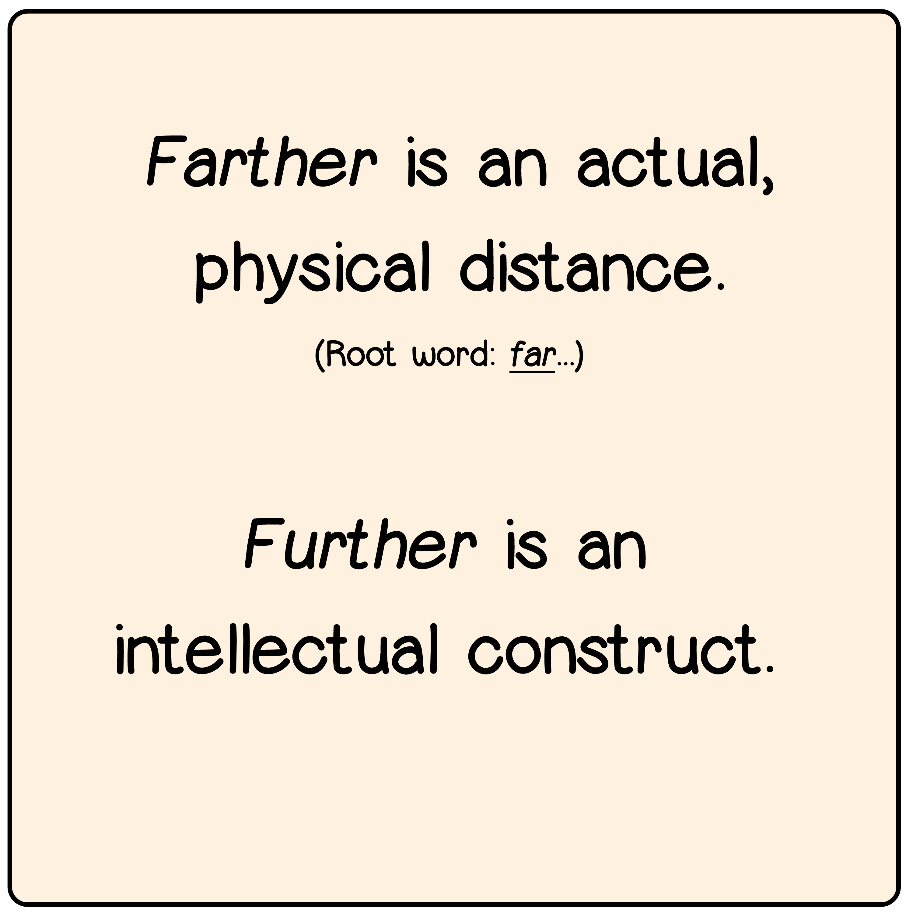 Farther is a distance; further is a construct