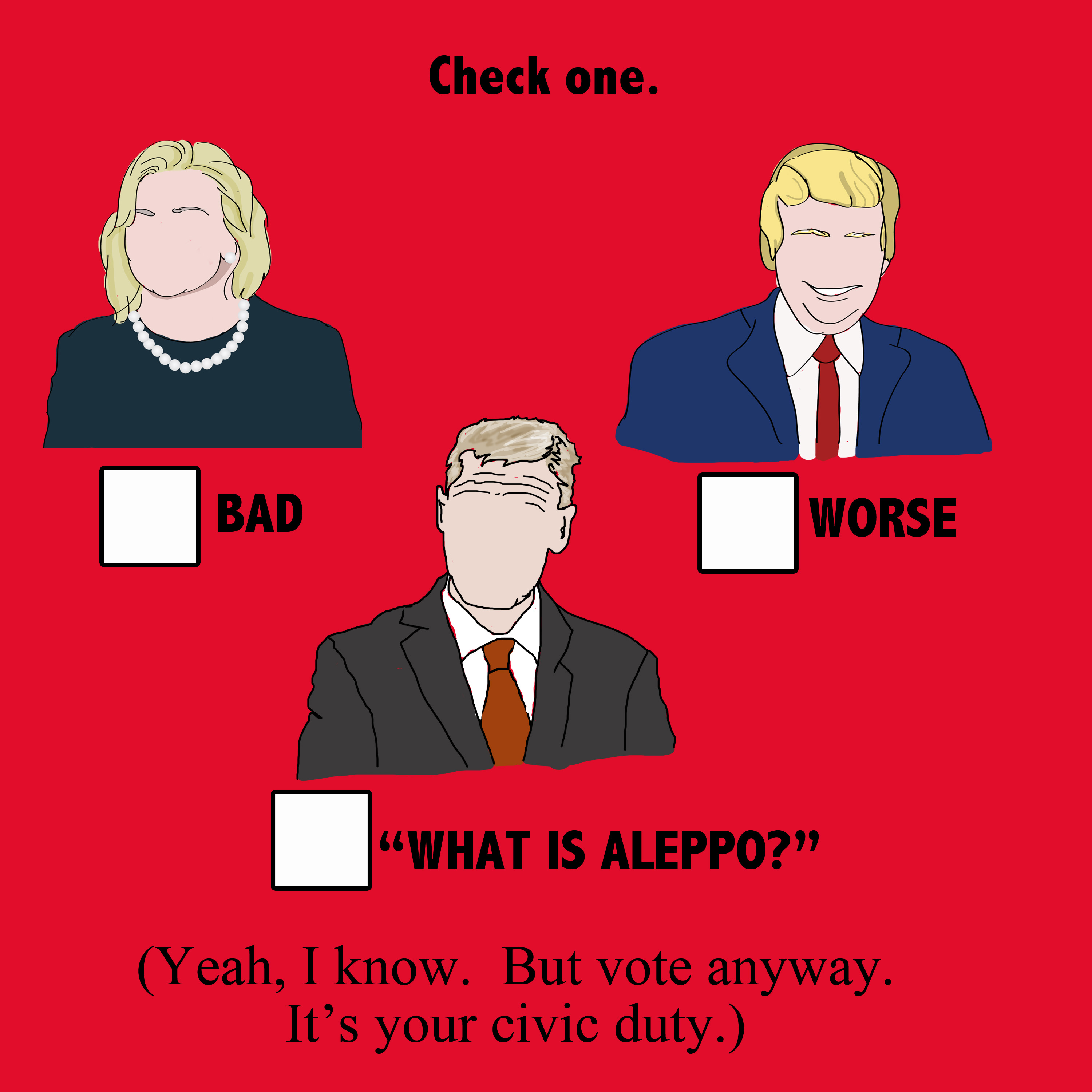 Clinton bad, Trump worse, What's Aleppo?